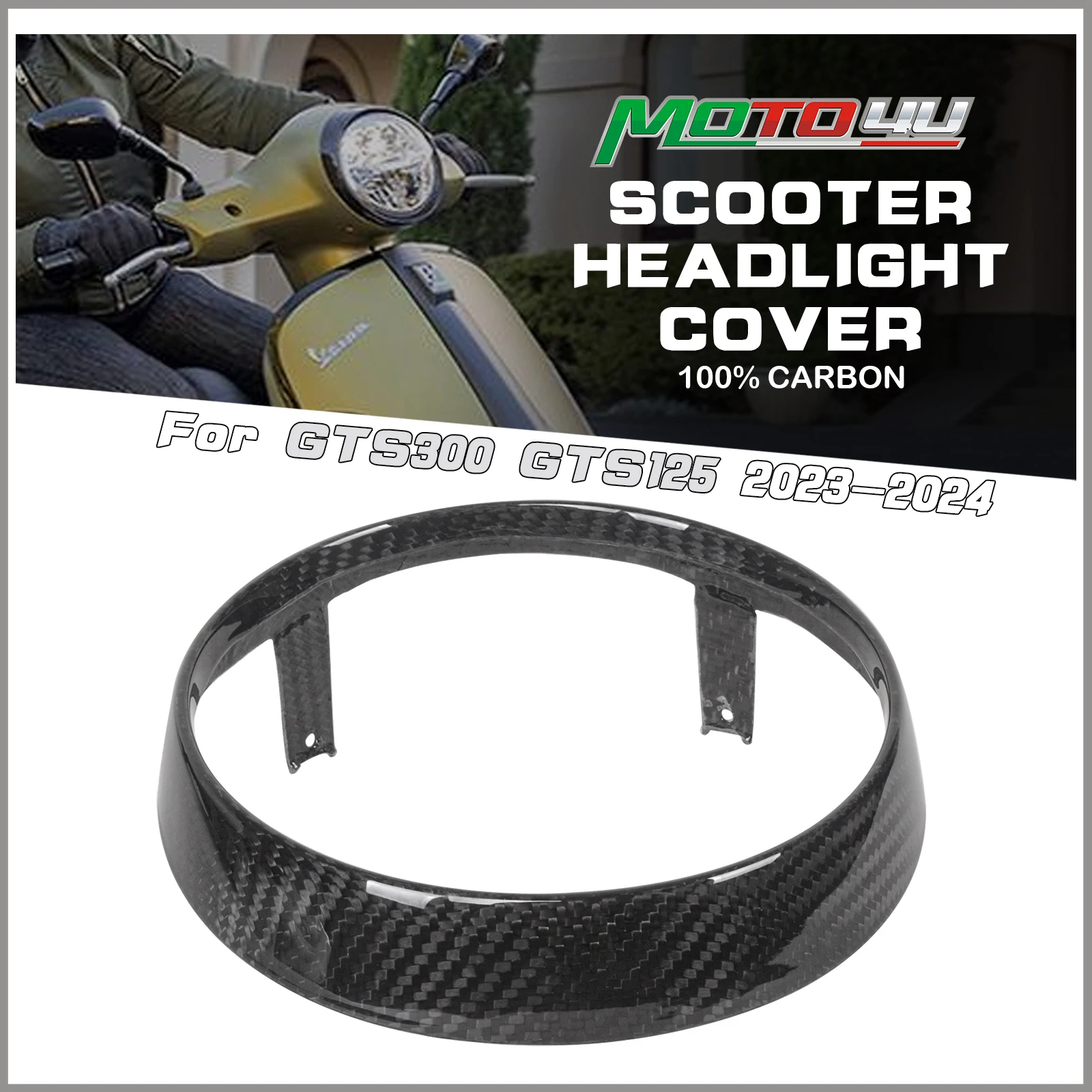 

MOTO4U For Vespa GTS300 GTS 125 300 2023 2024 Scooter 100% Carbon FiberRound Headlight Cover Modified Decorative Cover