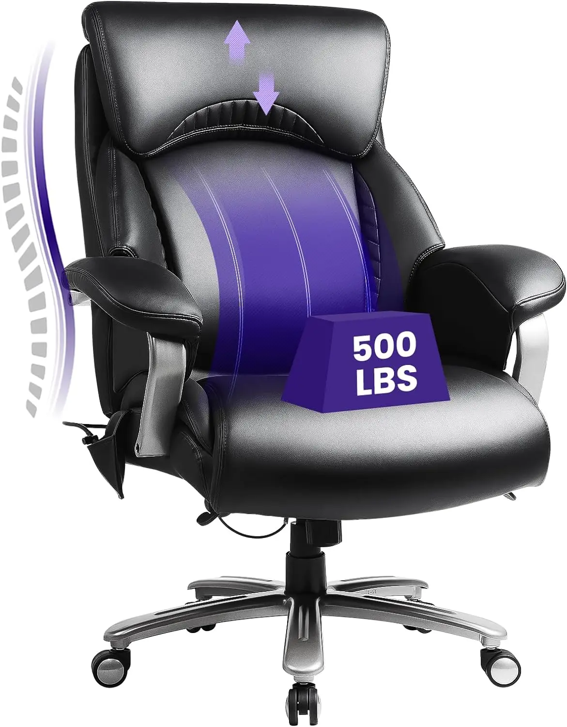 Chair 500lbs-Heavy Duty Executive Computer Desk Chair, Large Ergonomic Leather Cahir with Wide Seat and Thick Cushion, Adjustabl