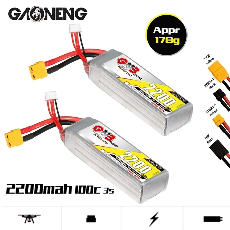 Max 200C GAONENG GNB 3S 11.1V 2200mAh 100C batteria Lipo con spina XT60 per auto da corsa RC quattro pezzi di ricambio fuoristrada