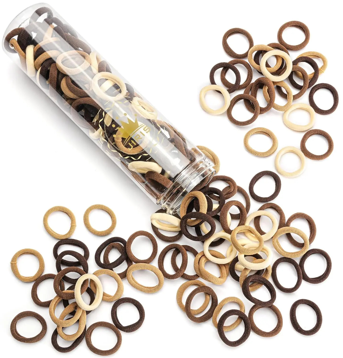 

100PCS Brown Cotton Hair Ties, Seamless Thick Elastic Ponytail Holders, No Crease, No Damage for Women Kids
