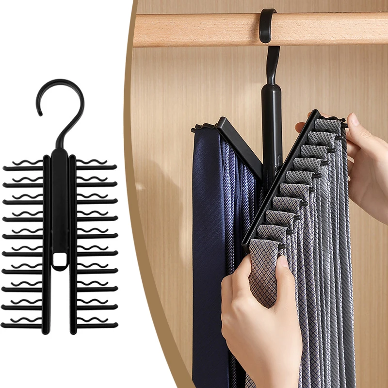 Tie Hanger Rotatable Necktie Storage Rack Wardrobe Organizer 20 Rows Large Capacity Belt Tie Hooks Closet Skidproof Tie Clamp