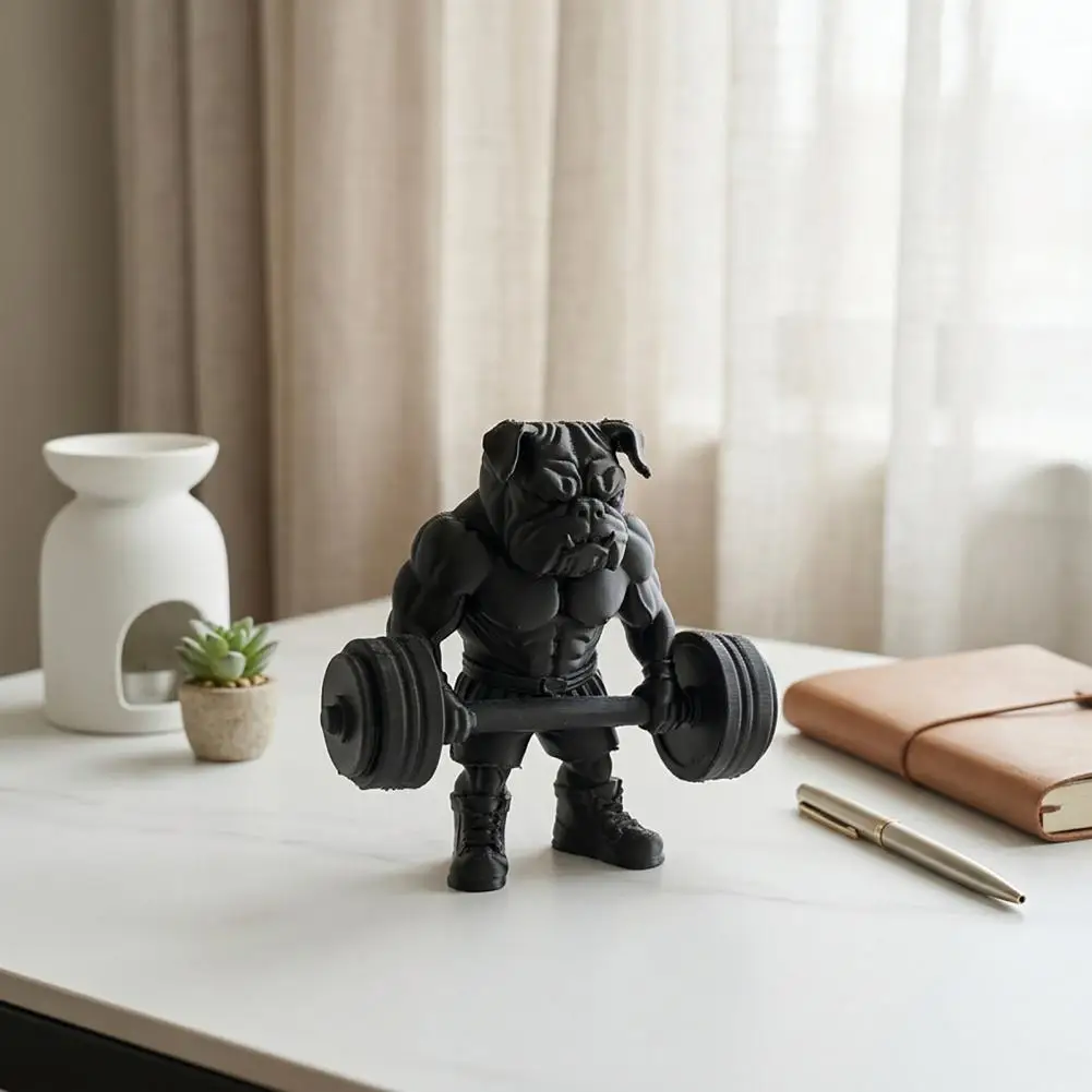 Fitness Bulldog Ornament 3d Printed Dog Figurine 3d Printed Fitness Bulldog Figurine Barbell Dog Statue Black Bulldog for Home