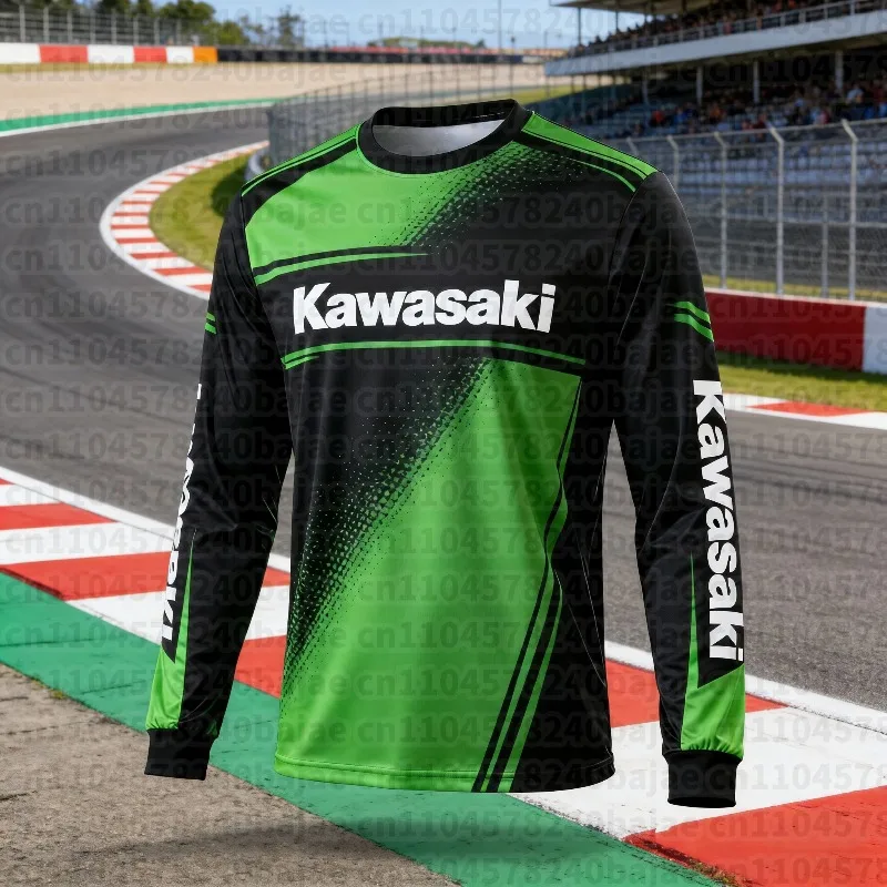 

MOTO-2025 New Kawasaki Motorcycle Off-road Race Long Sleeved T-shirt Comfortable and Breathable Quick Drying Men's Cycling Team