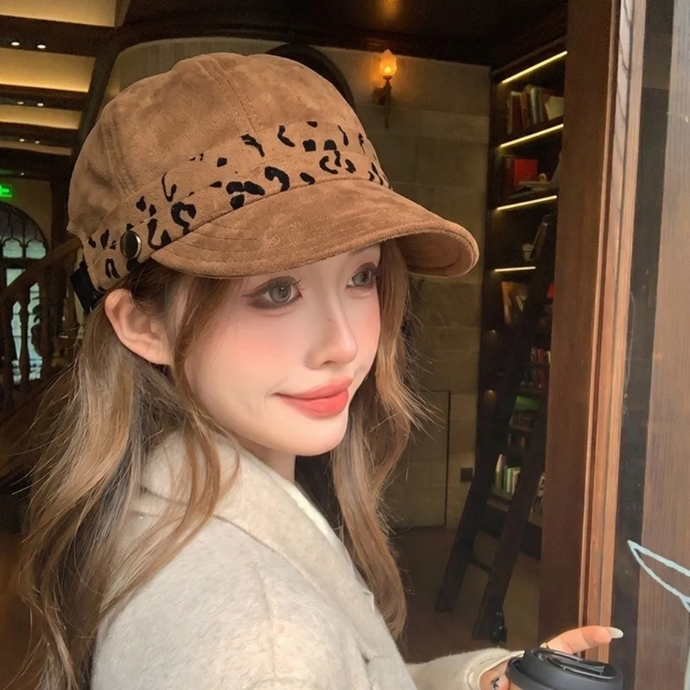 Practical 56cm To 58cm Head Size Leopard Baseball Cap Classic Fall Winter Sun Hat Suede Cap Vintage Curved Brim Hat For Women