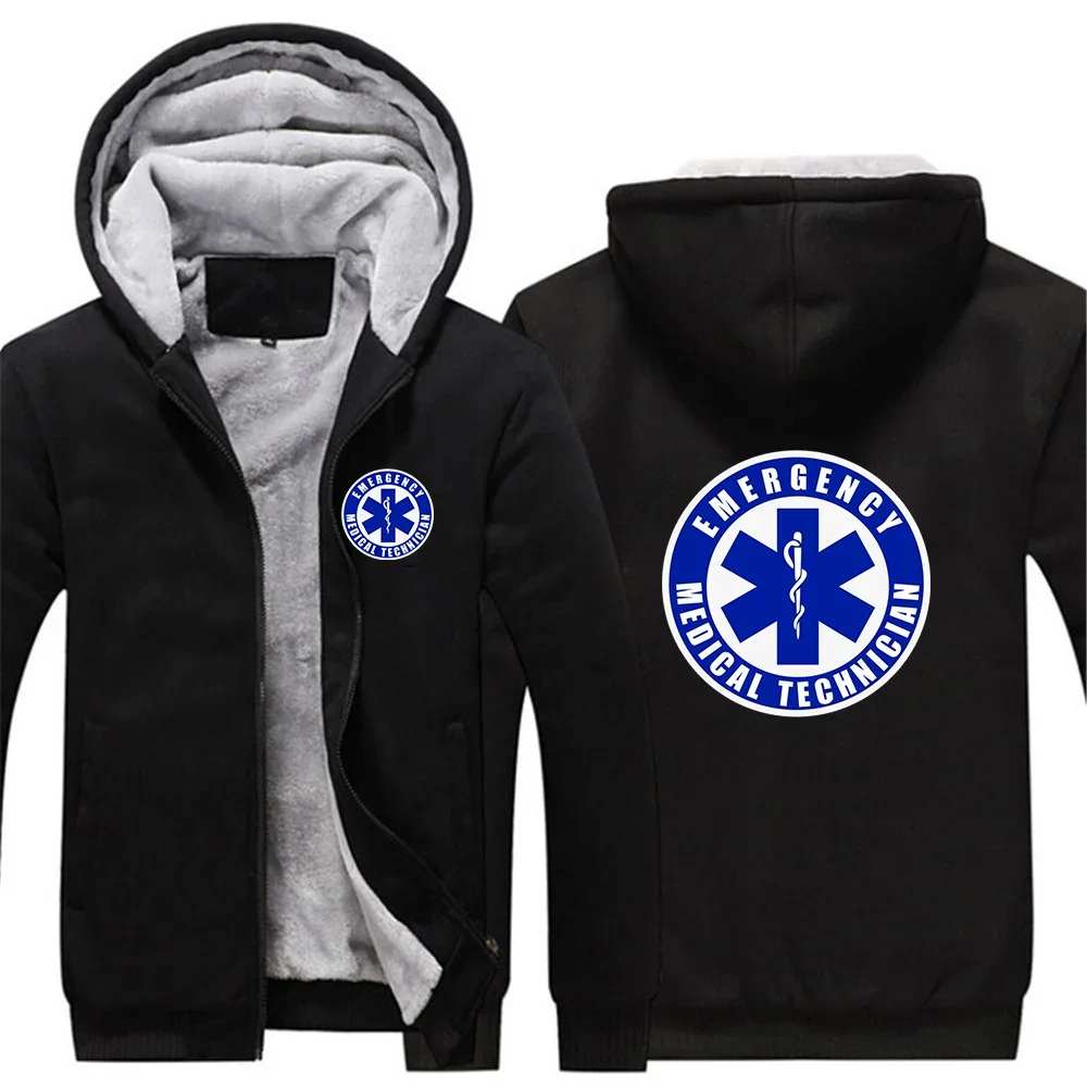 

EMT Emergency Ambulance 2024 Men's New Winter Zip Hoodies Fashion Jacket Thicken Casual Warmer Fleeece Harajuku Hoody Coats Top