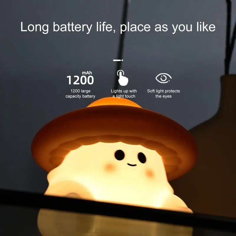 

Mushroom Night Light Dimmable 3modes Mushroom Lights Innovative Sensor Long-Lasting Battery Table Decor for Kids Room Boys Girls