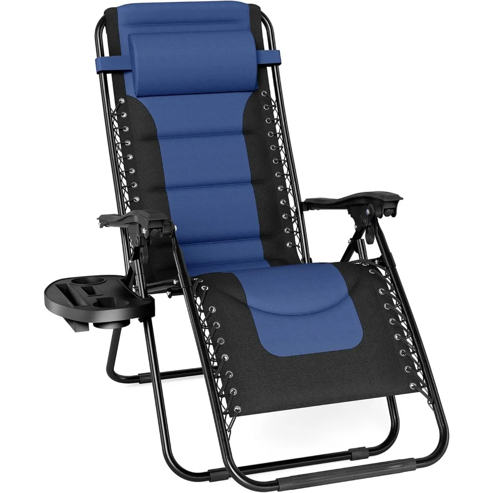 

Oversized Padded Zero Gravity Lounge Chair Folding Patio Recliner with Adjustable Headrest & Cup Holder, Support 350 LBS (Blue)