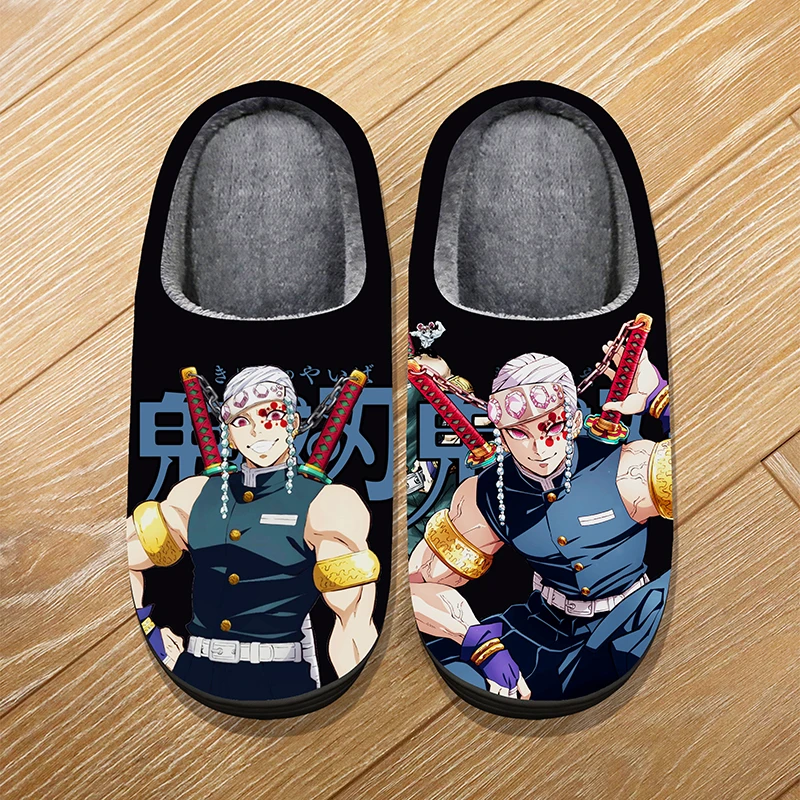 Custom Size Winter Soft Warm Cartoon Slippers For Adult Kids Anime Demon Slayer Iguro Obanai Cosplay Indoor Cute Slippers