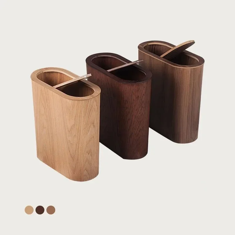 

Nordic Stitched Wooden Trash Can Household Living Room Bedroom Kitchen Toilet Gap Super Narrow Creative Paper Basket Walnut Wood