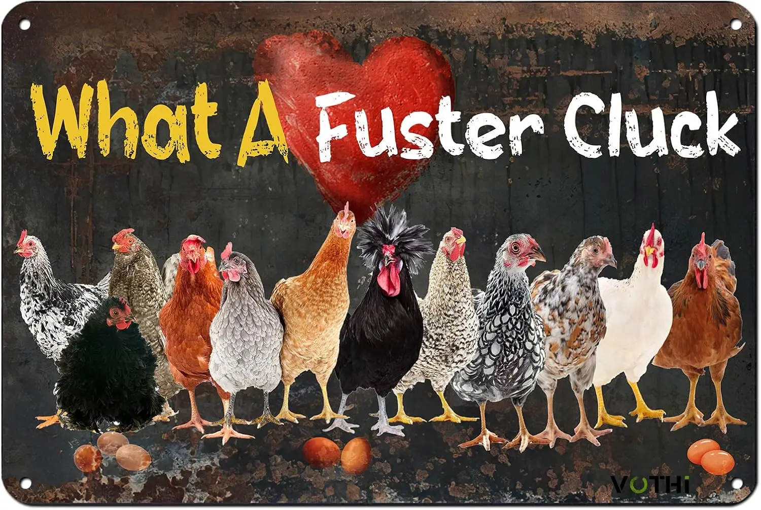 Funny Chicken Vintage Signs,What A Fuster Cluck, Chicken Lover,for Farmhouse Farm Yard Fence Home Kitchen Gardening Outdoor D