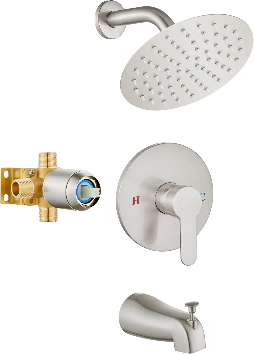 

Душевой комплект с клапаном и изливом для ванны, 8-дюймовая душевая лейка с эффектом тропического дождя, настенная душевая система, матовый никель