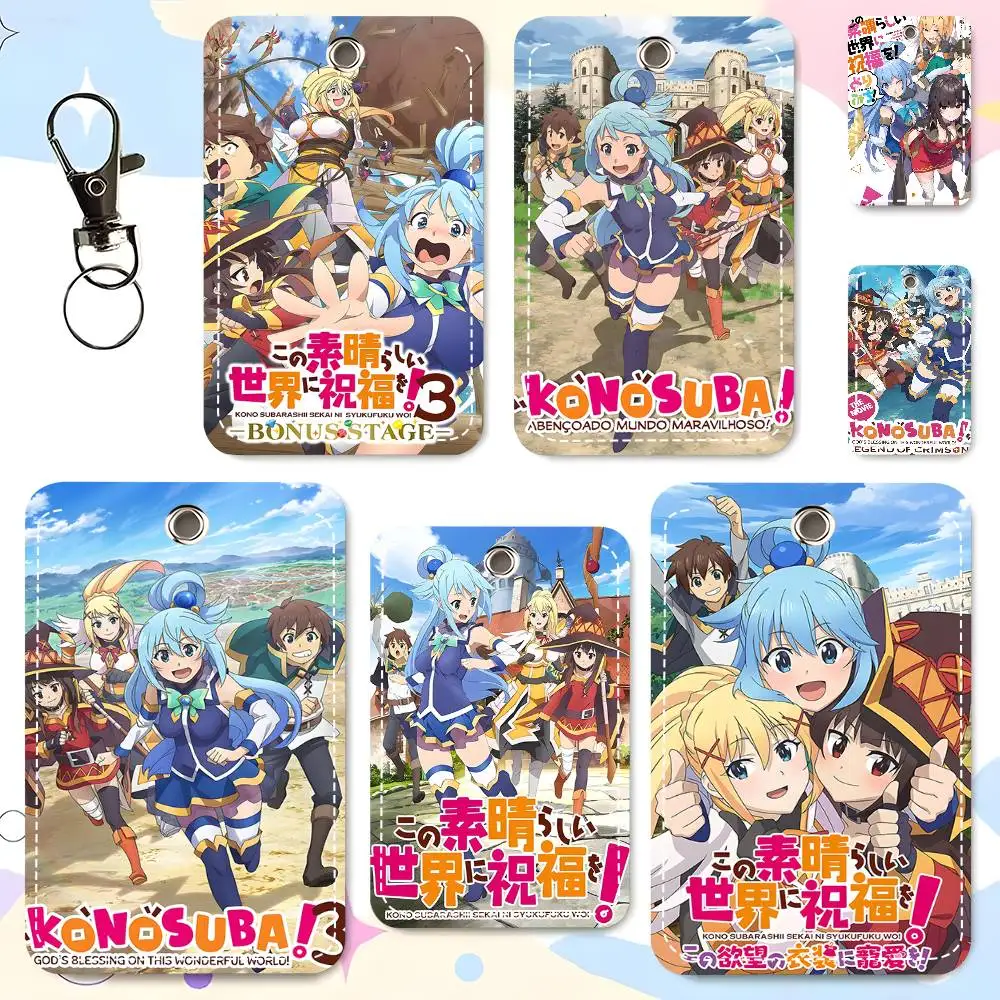 1pc Kono Subarashii Sekai Ni Shukufuku Wo! Card Case Keychain Access Card Bag Key Tag Ring Leather Card Holder Key Ring Access
