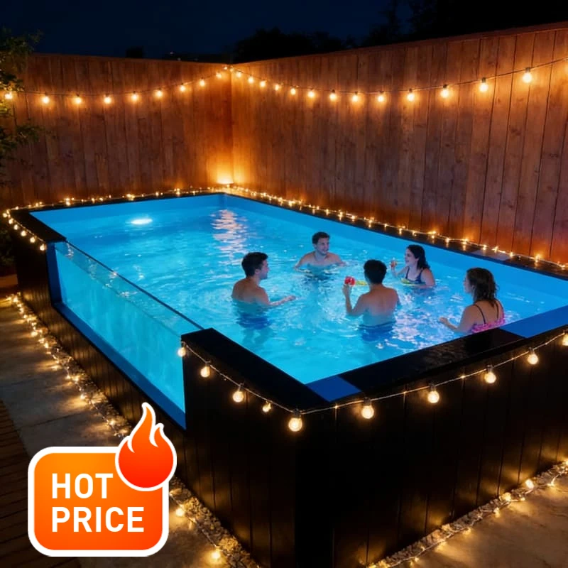 Large Container Swimming Pool 20ft 40ft Long Durable Outdoor Above Ground Swimming Container for Resort Family Customized Sale