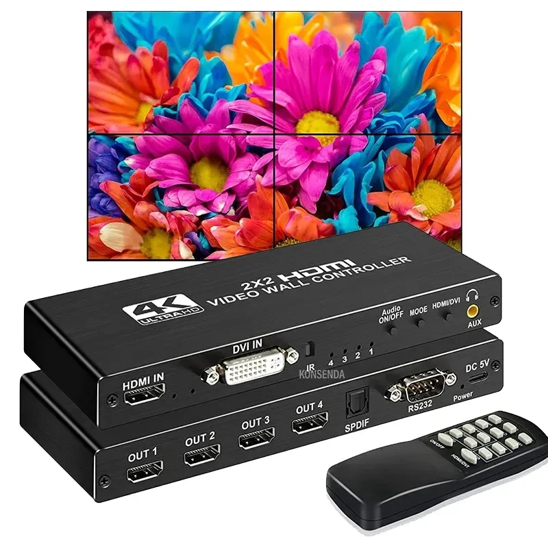 HDMI Video Wall Controller 2x2 1080P HDMI DVI Video Wall Processor 1x2 1x4 1x3 2x1 3x1 4x1 Multi Video Screen Processor Splicer