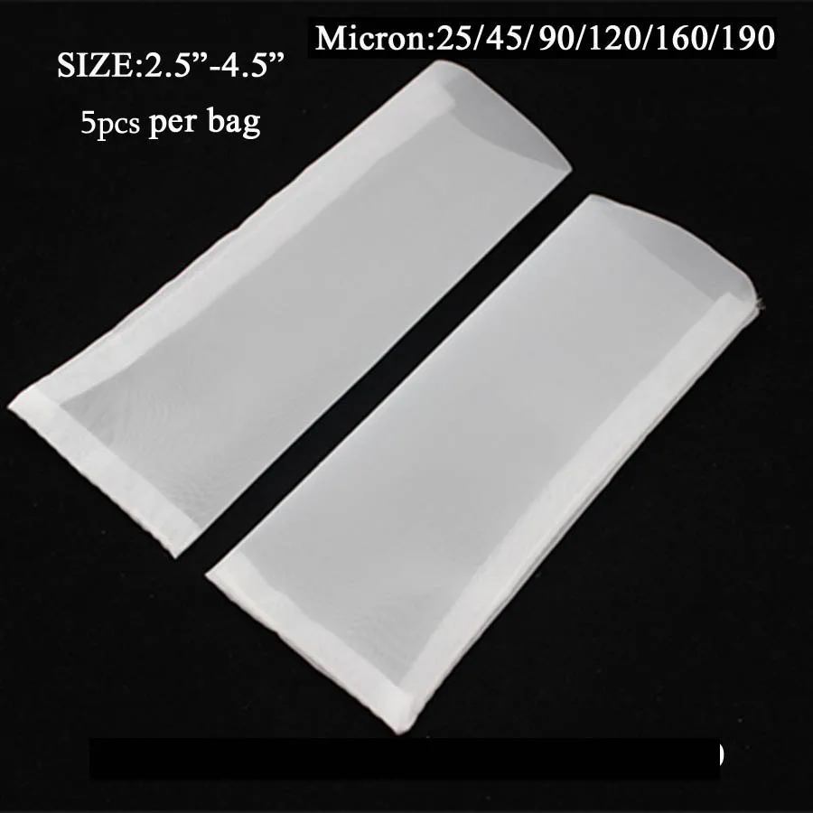 5pc s 25/45/90/120/160/190 micron 2.5x4.5 inch Nylon Mesh Rosin Press Tea Rosin Filter Bags for Heat Press Machine