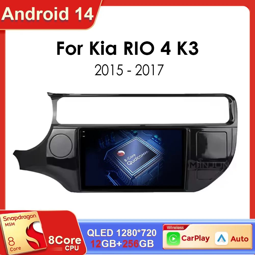 

9-дюймовый Android 14 беспроводной Carplay Auto для Kia RIO 4 K3 2015 2016 2017 автомобильный радиоприемник мультимедийный видеоплеер навигация GPS головного убора