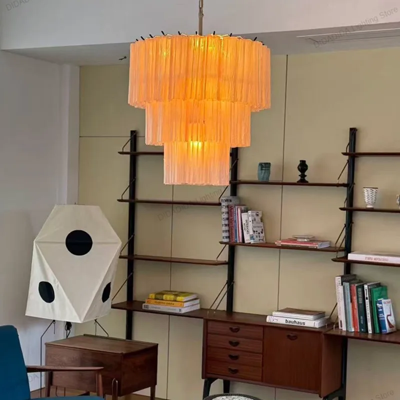 American Style Murano Star Glass Tube Pendant Lamp Round Frosted White Smoke Grey Glass Brass Silvery Dimmable Lustre
