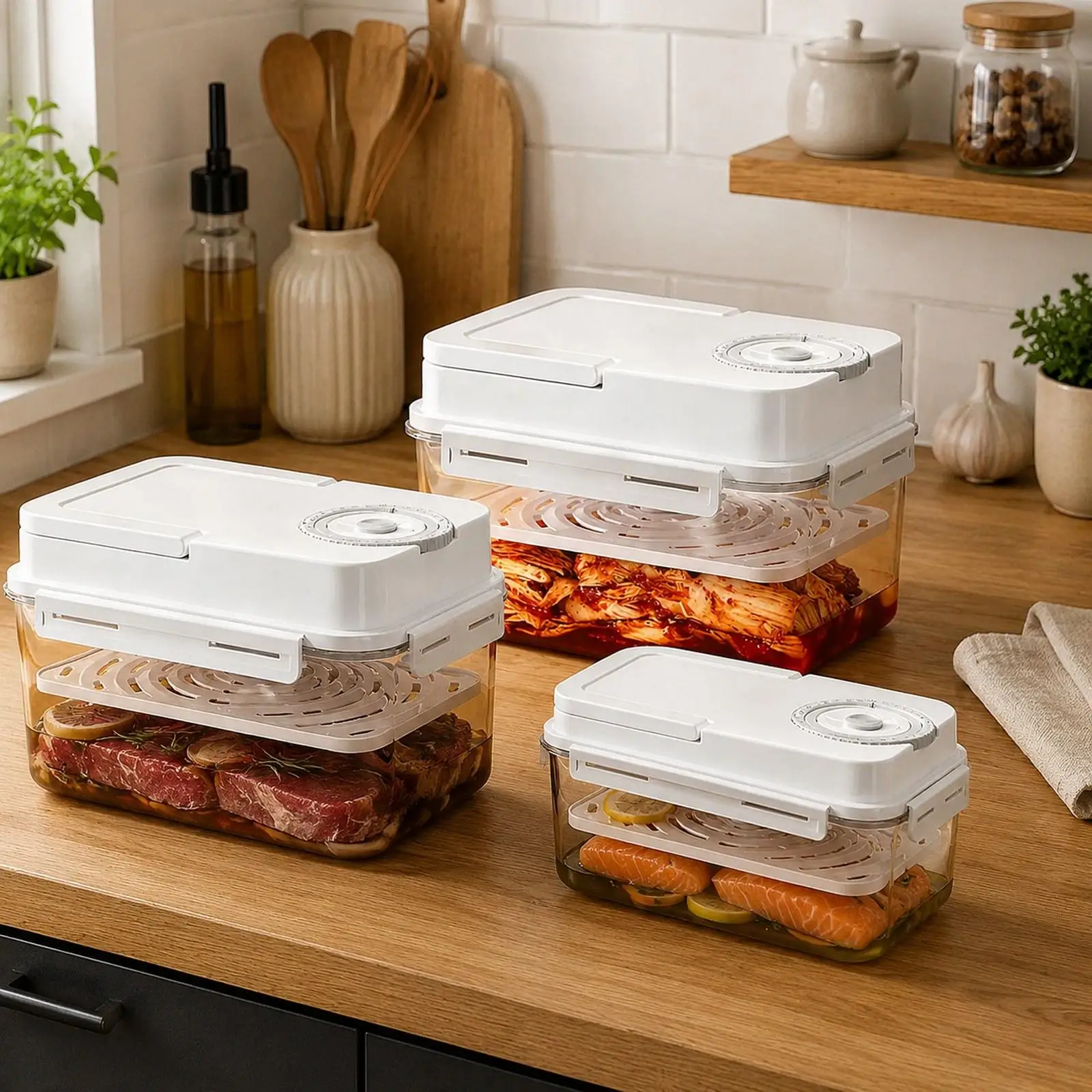 Kimchi Container Food Storage Container Multipurpose and Handle Portable Pickle Jar Fresh Keeping Box for Office Refrigerator
