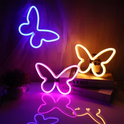 LED Neon Light Butterfly Planet Shaped Sign Neon Lamp 5V USB/Battery Powered Home Decorative Wall Decor Party Room Nightlights