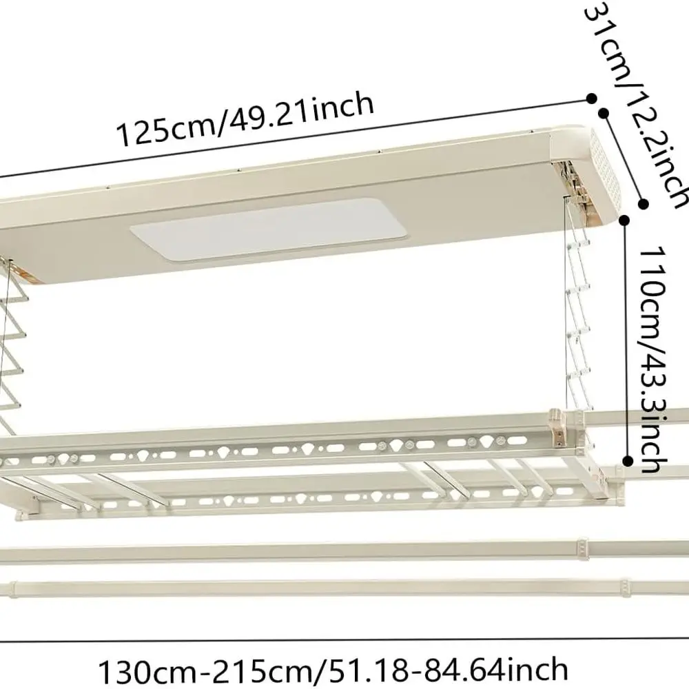 Electrical Airing Rack, Adjustable Ceiling Mounted Smart Control Clothes Airing Rack Electrical Drying Rack with LED Light Low N