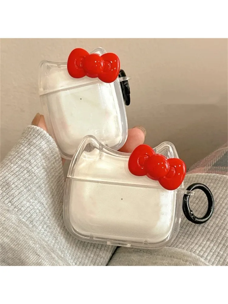 Pour AirPods 4 3 2 1 avec porte-clés Kawaii mignon 3D nœud papillon oreille clair étui pour écouteurs coque de protection couverture souple pour AirPods Pro 2