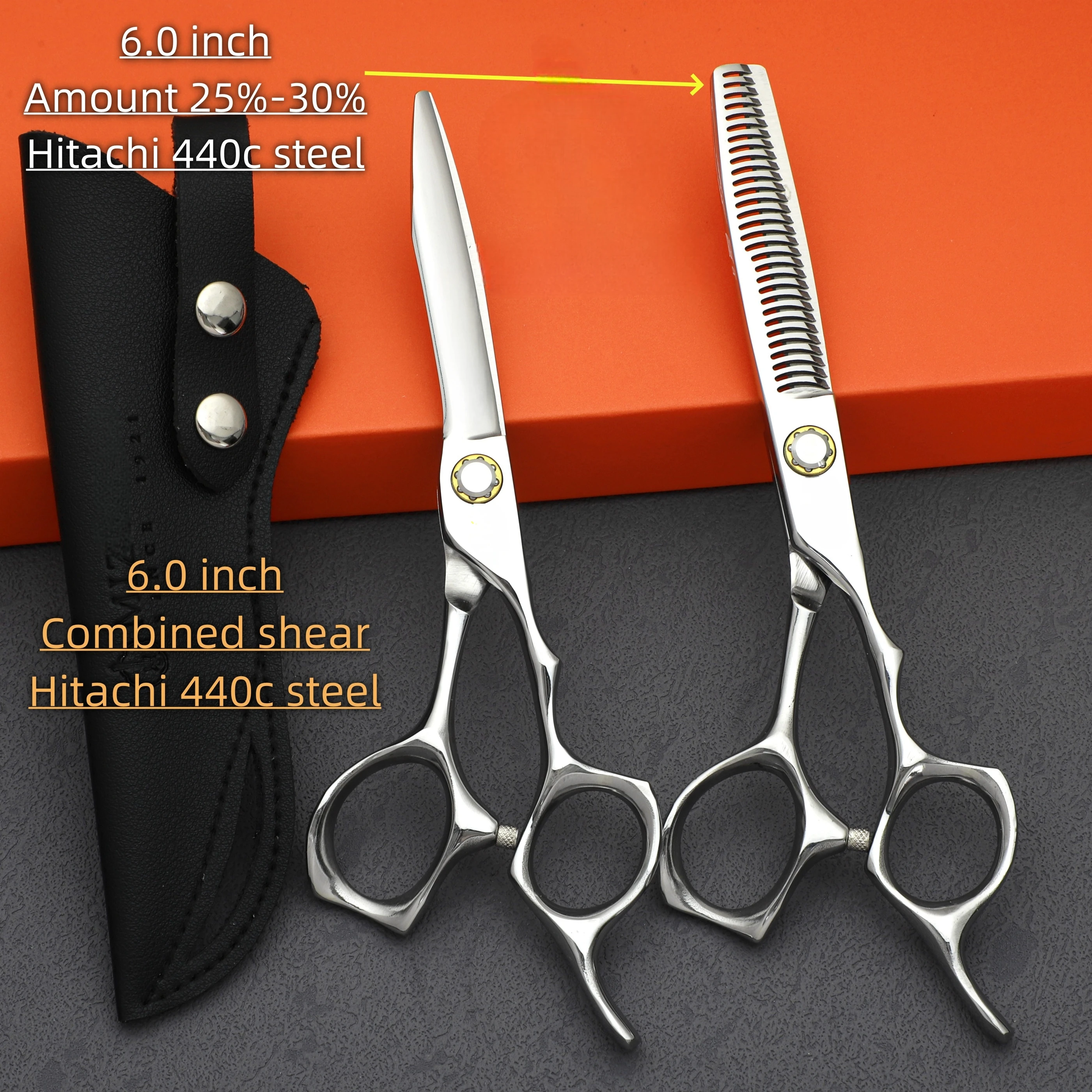 

Professional hairdressing scissors，set of 6.0 inch barber scissors，Hitachi 440c steel Hair cutting machine，Barbershop hair tools