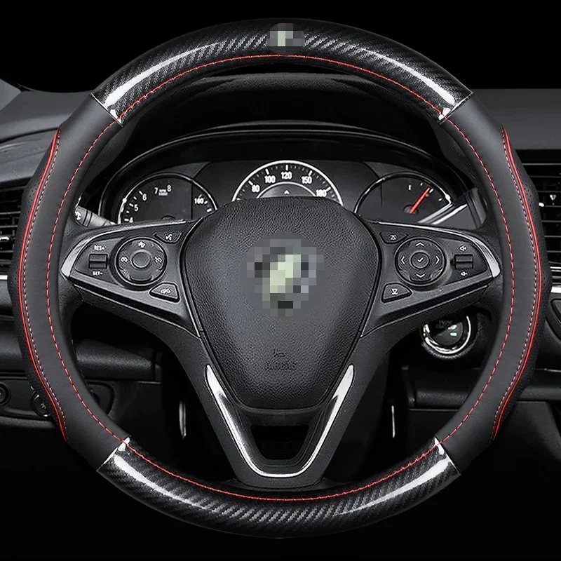 Car Carbon Fiber Leather Steering Wheel Covers Interior Accessories 38cm for Proton Saga X70 Wira Waja Ertiga Exora Car Styling