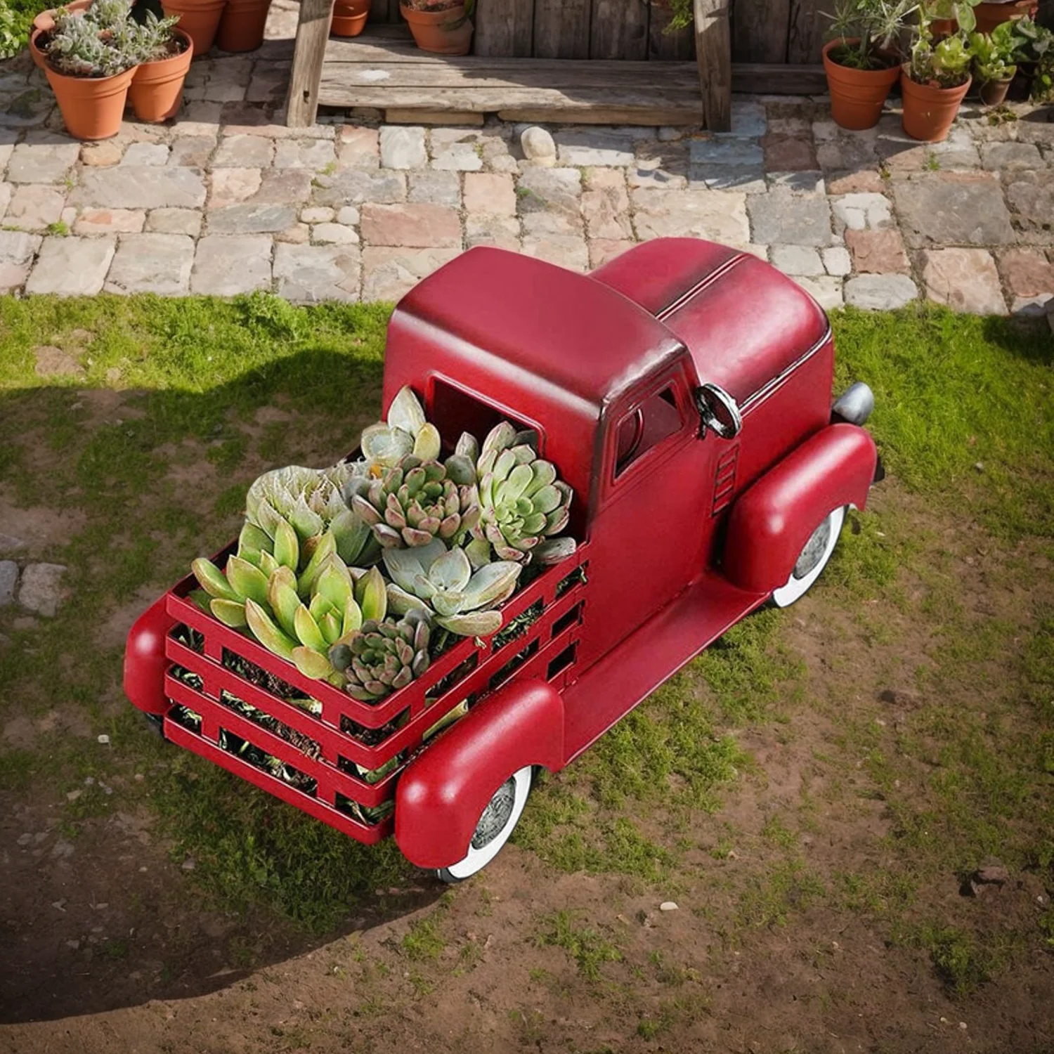 

Vintage Truck Decoration, Car Gift Metal Cars, Wine Racks, Home Backyard Decoration, Table Decoration and Tabletop Storage