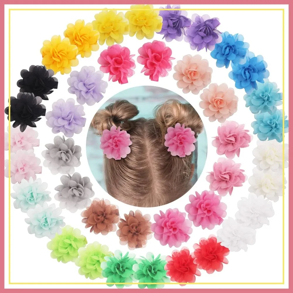 

DeD 40PCS 2" Chiffon Flower Hair Bows Clips Tiny Hair Clips Fine Hair Set of 20 Pairs