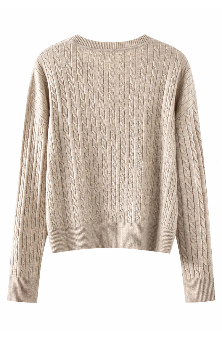 ML62062 Damen Minimalistischer Zopfmuster-Pullover mit Rundhalsausschnitt, Langarm, Modal-Mischung, Weich und Warm, Herbst-Winter-Oberteil – Detail 16