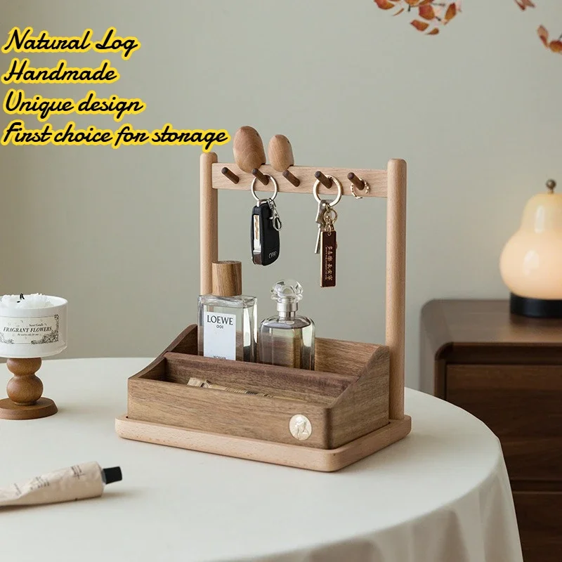 Handmade Natural Wood Key Holder, Nordic Style Entryway Organizer Rack, Solid Wood Storage Box for Jewelry Cosmetics Keys