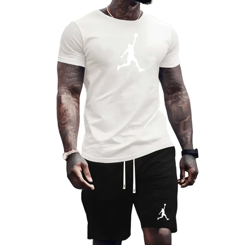 Summer men\'s T-shirt and shorts set, casual solid color two-piece set, men\'s luxury brand sportswear, men\'s fashion clothing