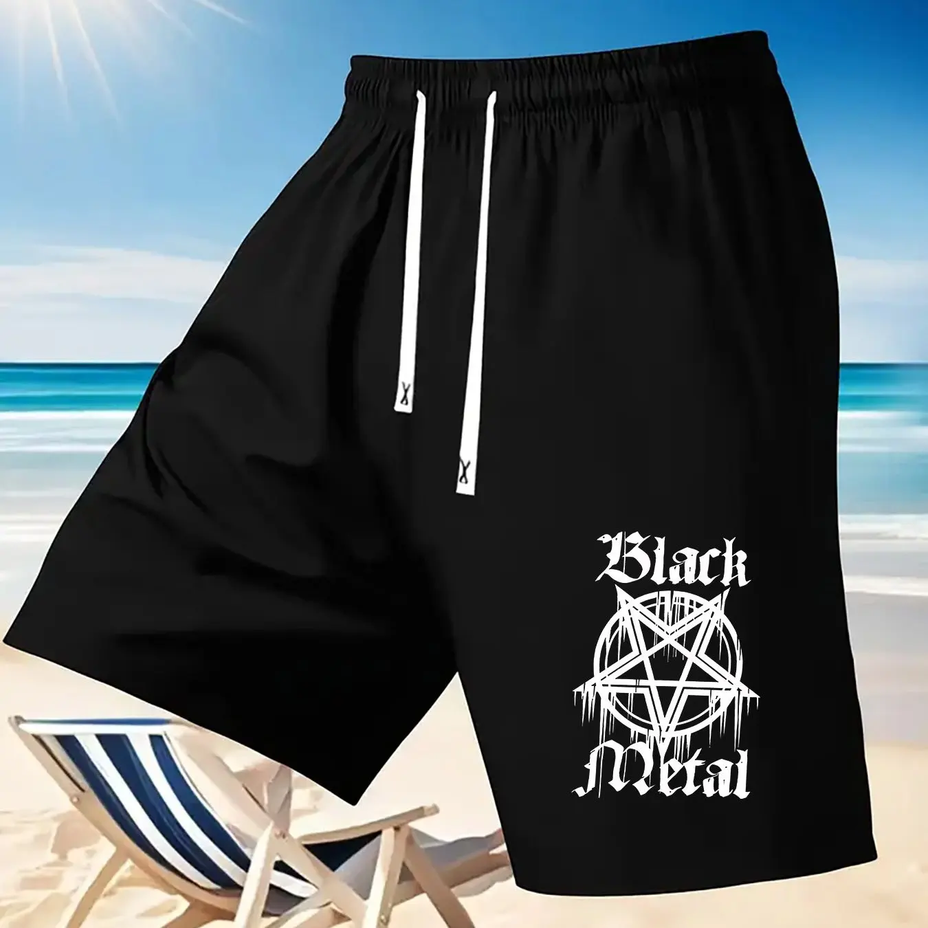 

Мужские черные шорты с графическим принтом в стиле окулта, повседневные, с эластичным поясом на шнурке, свободного кроя, летние, для активного отдыха, с карманами
