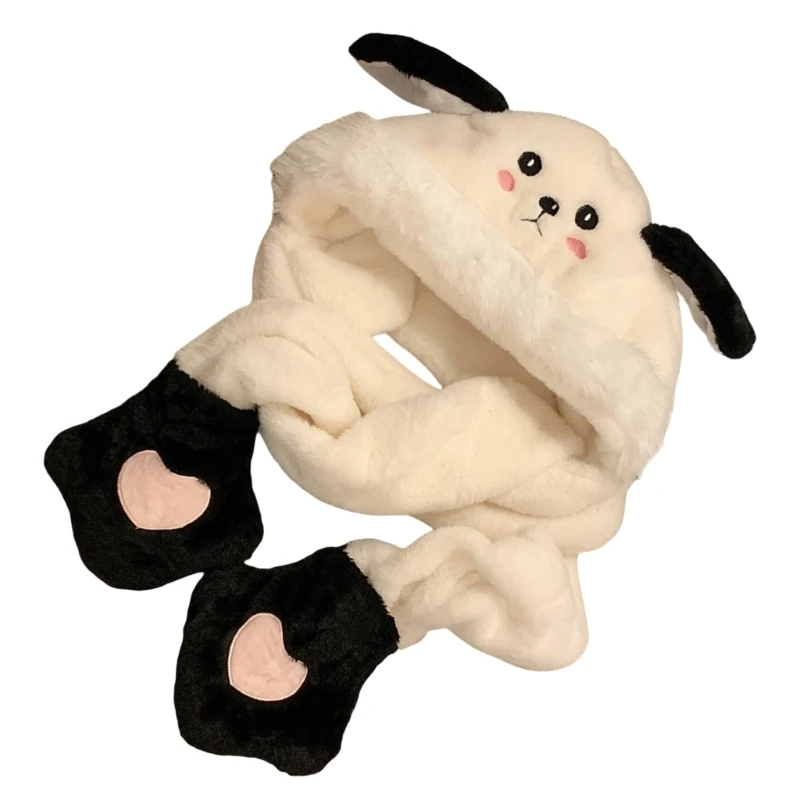 Cartoon Dog Ear Plush Trapper Hat Women Scarf Gloves Caps Winter Warm Headwear NEW