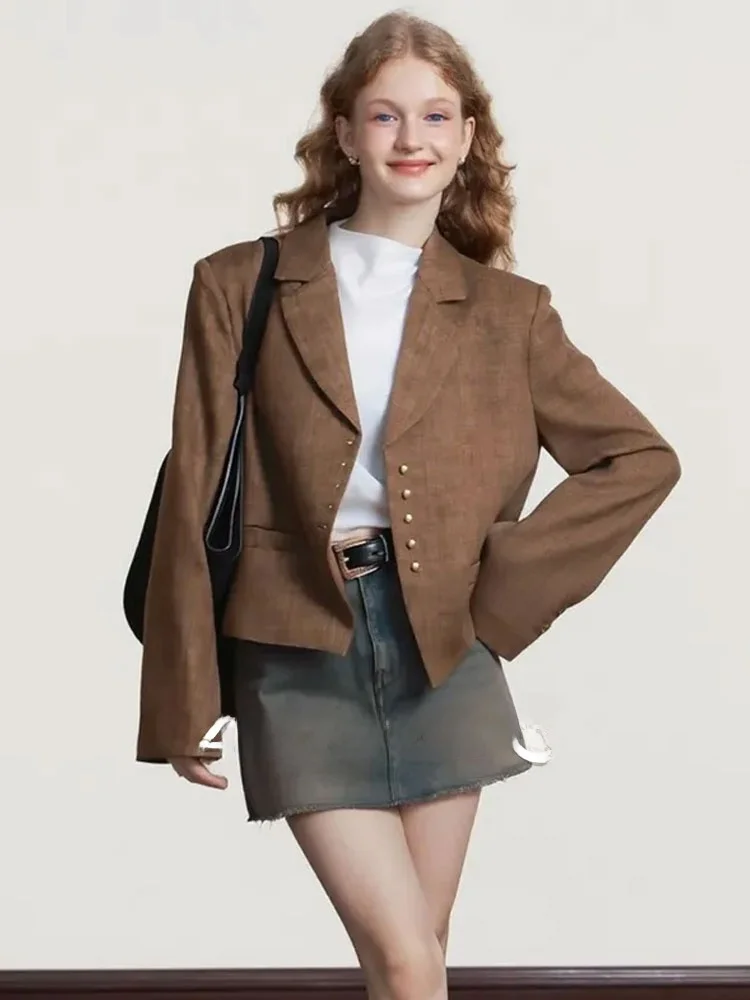 

Zhuo Chi Autumn New Sle Commute Vintage ort Coat Button Design Multi ket Straight Cut Women's Busin Casual Jaet