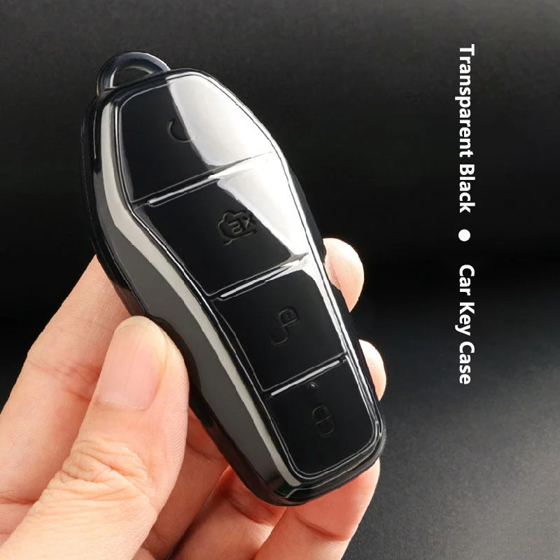 Transparente Schwarze Weiche TPU-Schutzhülle für BYD Qin Plusdmi Atto 3 Han EV Dolphin Langlebige Autoschlüsselhülle 4-Tasten-Schlüsselzubehör