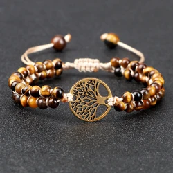 Men Natural Tiger Eyes Bracelet Tree Of Life Adjustable Bracelet For Women Couple Charm Wristbands Yoga Healing Jewelry Pulseras
