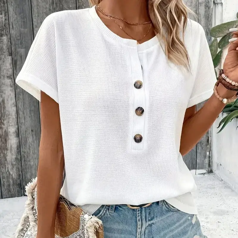 Europe and America large solid color short sleeve T-shirt women summer new loose V-neck casual all-matching three-point sleeve b