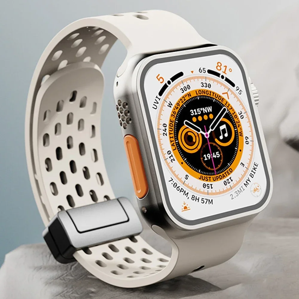 애플워치 울트라 2 스트랩 49mm 44mm 45mm 40mm 41mm 42mm 38mm 실리콘 밴드 마그네틱 밴드 iWatch 시리즈 9 7 8 SE 6 5 4 3 호환