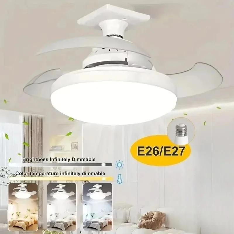 JOYINLED E27 Deckenventilator mit Fernbedienung, einziehbaren Flügeln und dimmbarem LED-Licht, Timer-Funktion für Schlafzimmer und Wohnzimmer