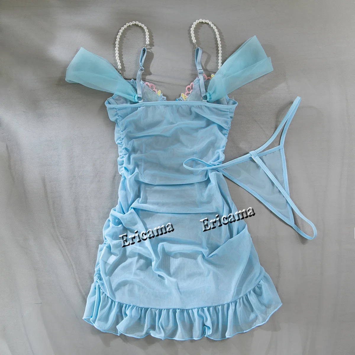 Dámské spodní prádlo Sexy spodní prádlo Set Skládaný zavinovací hip noční košilka Pyžamo Tenké skládané květinové spodní prádlo Sexy podprsenka Set Push Up - náhled 2