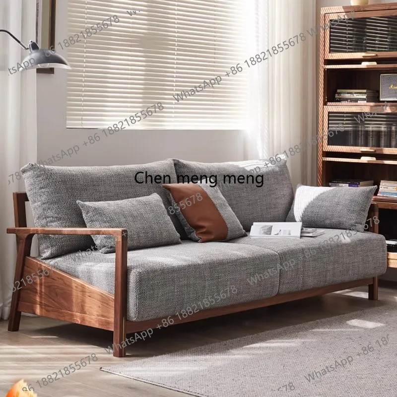 

Solid wood sofa black walnut fabric Nordic sofa living room furniture simple and modern