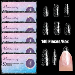 3D Mermaid False Nails 120/140Pcs Soft Gel Tips Press On Acrylic Nails Almond Coffin Clear Full Cover DIY Fake Nail Supplies