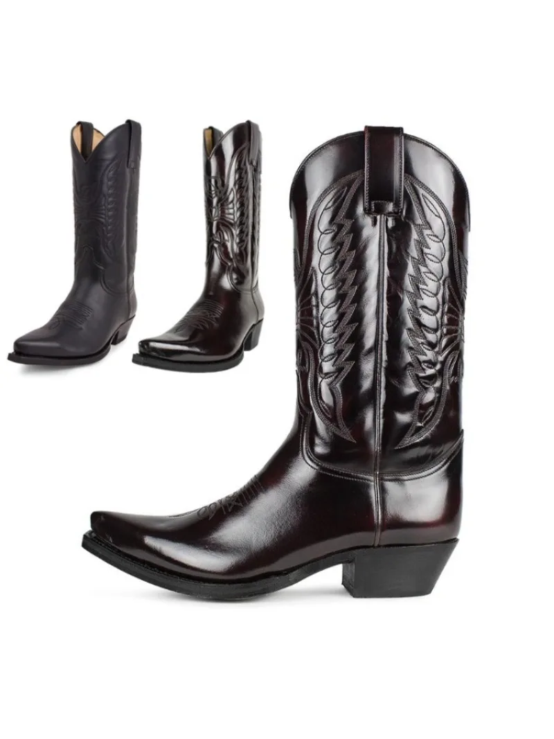 Classiques broderie hommes bottes de luxe bottes en cuir pointu mode mi-mollet chevalier bottes hommes Western Cowboy botte sécurité Botas