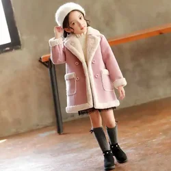 New Korean Girls Woolen Coat with Thickened Woolen Fabric Lamb Wool Autumn and Winter Fashion Children Clothing