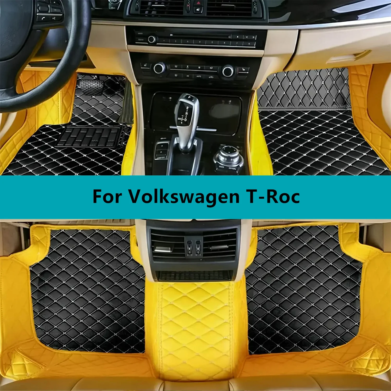 Leather Car Floor Mats For Volkswagen T-Roc 2022 2023 2024 2025 2026 2027 2028 All Weather Waterproof Car Floor Mats