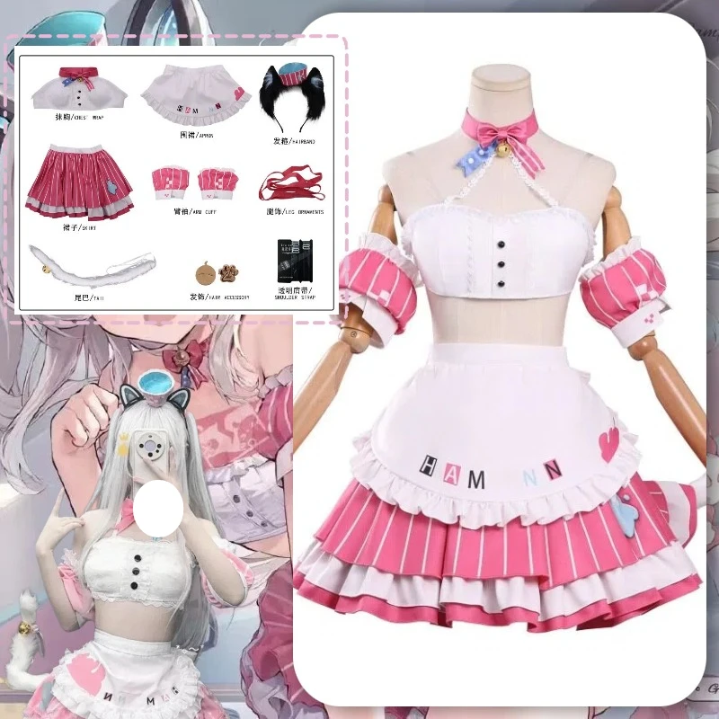 

Game Azur Lane Cosplay Hammann II Costume White Top Pink Skirt JK Uniform Lolita Maid Role Play Outfit Full Set for Women