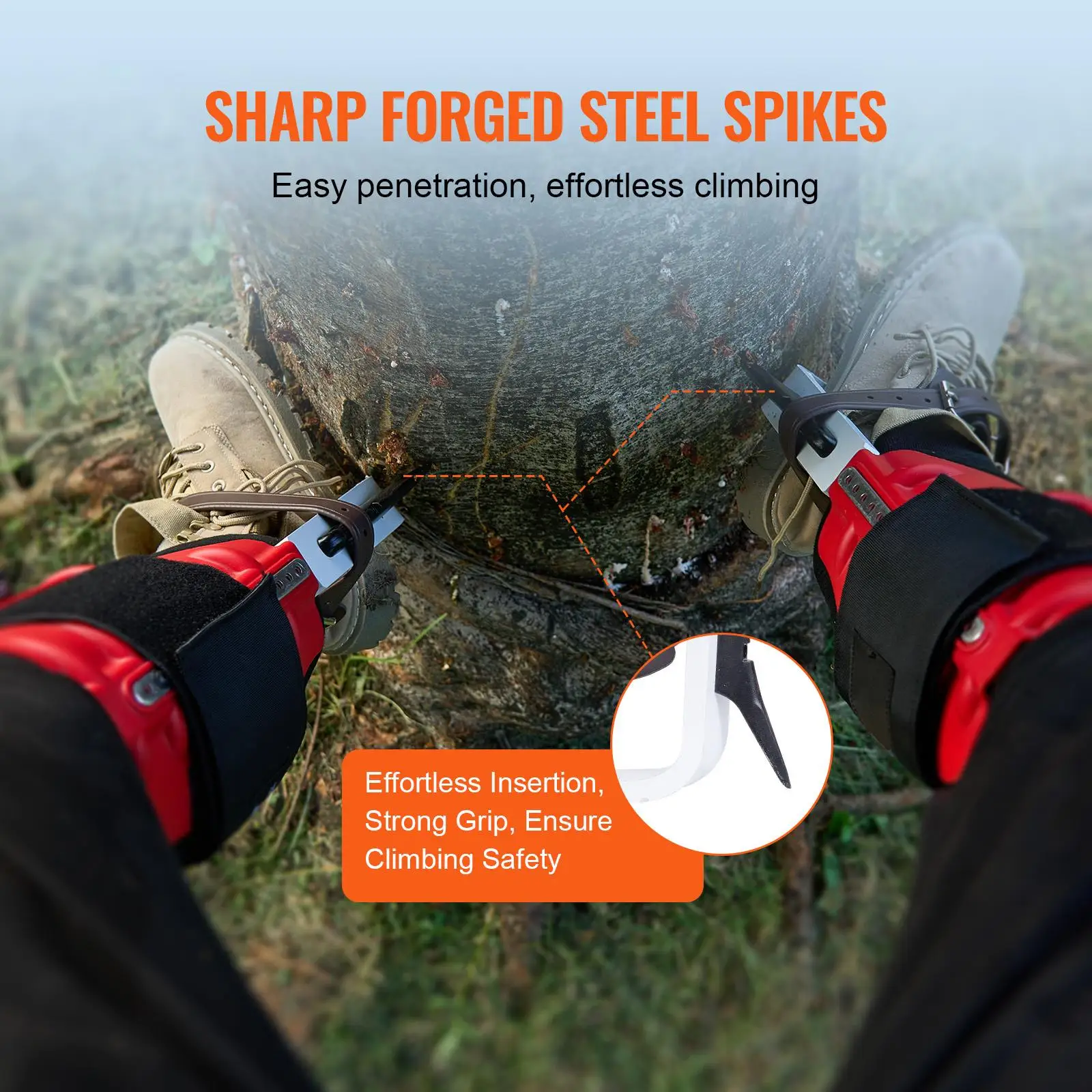 Tree Climbing Spikes 1 Pair Aluminum Climbing Spurs 350lbs Load Capacity with Straps and Spike Protectors Arborist Gear for Hunting Fruit Picking Red