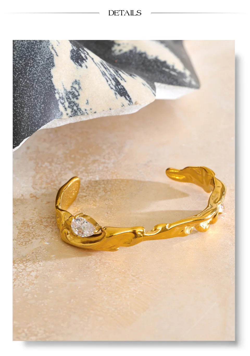 Yhpup 55 mm Edelstahl-Zirkonia-Guss-Armreif, PVD-beschichtet, wasserdicht, hochwertiger, personalisierter goldener Schmuck – Detail 8
