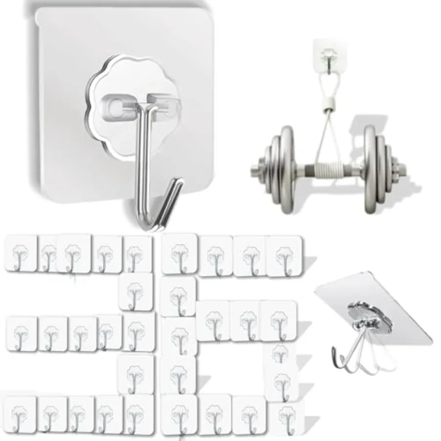 

36 Pack Heavy Duty Hooks Self Adhesive Large Hooks for HangingWall Transparent Reusable Waterproof Hook for Kitchen Curtain Tow